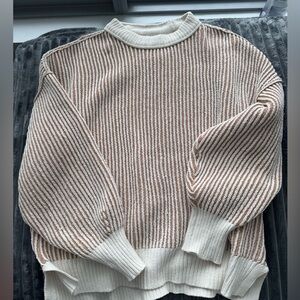 Aerie Striped Cream and Tan Crewneck Sweater